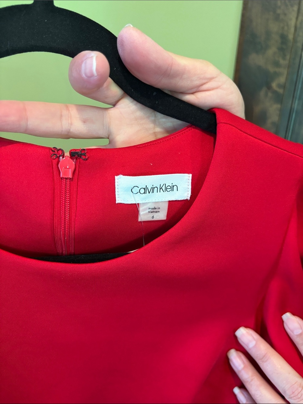 Calvin Klein Red Midi Dress with Black-Trim Flutter Sleeves - Picture 3 of 4